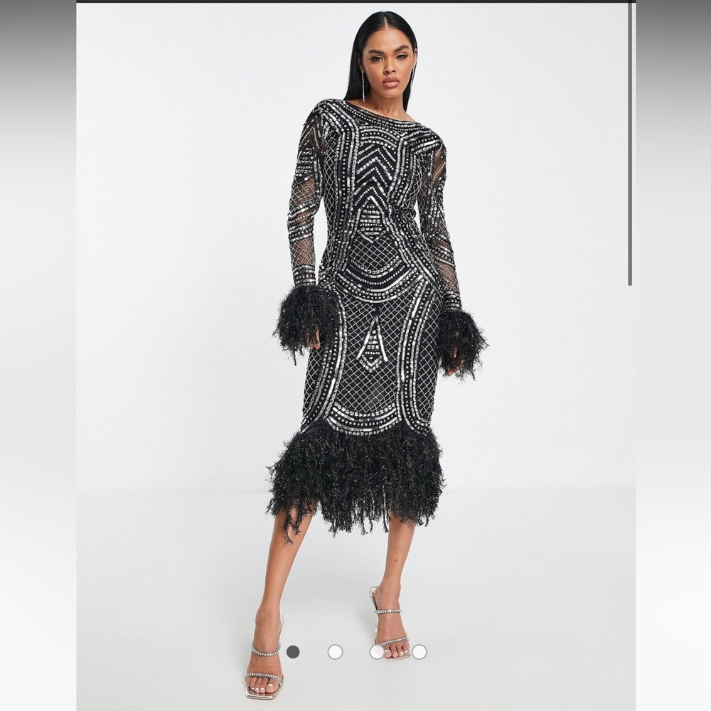 COPY - Beautiful Black sequence Asos dress with feathers
